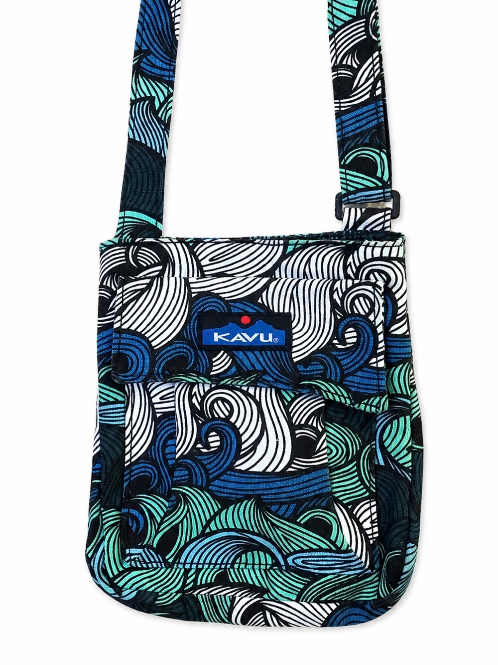 KAVU Canvas Mini Crossbody Bag Blue Aqua White Ocean Waves Pattern
